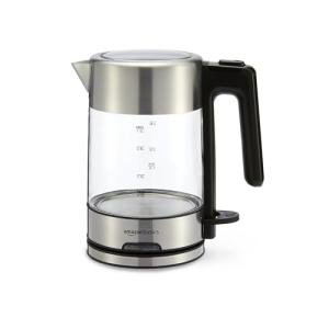Amazon Basics Electric Kettle with Glass Carafe for Tea and Coffee, BPA-Free, Fast Boiling, Auto Shut-Off, 1 liter , 1500W, Glass and Steel