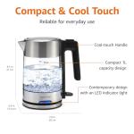 Amazon Basics Electric Kettle with Glass Carafe for Tea and Coffee, BPA-Free, Fast Boiling, Auto Shut-Off, 1 liter , 1500W, Glass and Steel