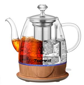 Topwit Electric Kettle Glass, For Hot Water, Tea and Coffee Dual Purpose Design, BPA-Free, 1L Pour Over Removable Stainless Steel Infuser, Auto-shut Off & Boil-dry Protect