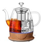 Topwit Electric Kettle Glass, For Hot Water, Tea and Coffee Dual Purpose Design, BPA-Free, 1L Pour Over Removable Stainless Steel Infuser, Auto-shut Off & Boil-dry Protect