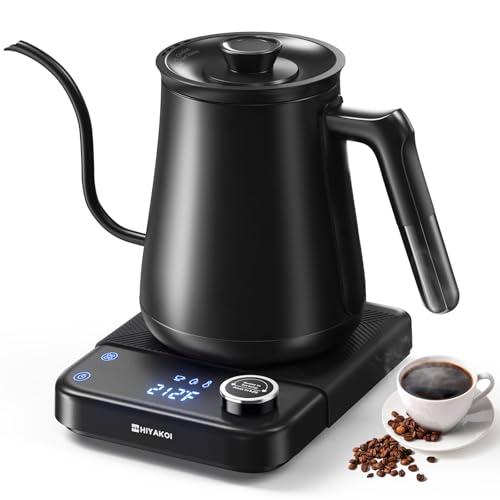 Electric Kettle, HIYAKOI Gooseneck Electric Kettle with Temperature Control, Pour Over Kettle for Coffee & Tea, 1200W Quick Heating Stainless Steel Hot Water Kettle Electric, Keep Warm, 0.8L