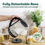 BELLA 1.7 Liter Glass Electric Kettle, Quickly Boil 7 Cups of Water in 6-7 Minutes, Soft Blue LED Lights Illuminate While Boiling, Cordless Portable Heater, Carefree Auto Shut-Off, Black