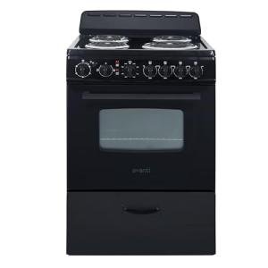 Avanti ERU240P1B Electric Range Oven Compact Design, 2.6-Cu.Ft. Capacity with 4 Coil Burners, Framed Glass Door, Storage Drawer and Broiler with Pan Perfect for Apartment RV Tiny Home, 24-Inch, Black
