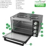 NutriChef 30 Quart Kitchen Convection Oven & 2 Burner Cooker - 1500 Watt Oven - 7 Cook Functions Rotisserie, Cook, Bake, Broil & More - Includes Baking Tray, Skewers & Handles - 19.6 x 16.0 x 13.5 IN