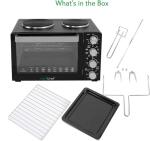 NutriChef 30 Quart Kitchen Convection Oven & 2 Burner Cooker - 1500 Watt Oven - 7 Cook Functions Rotisserie, Cook, Bake, Broil & More - Includes Baking Tray, Skewers & Handles - 19.6 x 16.0 x 13.5 IN