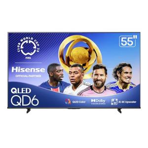 Hisense 55" Class QD6 Series (55QD6QF, 2025 Model) QLED 4K UHD Smart Fire TV, Voice Remote with Alexa, Dolby Vision, Dolby Atmos, Motion Rate 120, HDR 10+, Game Mode Plus, MEMC, VRR, ALLM