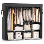 VTRIN Portable Closet for Hanging Clothes 67 Inch Wide Large Capacity Portable Wardrobe Closet with Cover, 4 Storage Shelves and 4 Hanging Rod Sturdy Free Standing Closet for Bedroom, Black