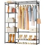 Wardrobe Closet, Portable Clothing Rack for Hanging Clothes, Free Standing Closet Organizers and Storage System with 4 Tiers Shelves for Cloakroom Bedroom, Black