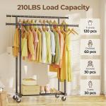 HYSEYY Double Rods Clothes Rack, Rolling Clothing Rack for Hanging Clothes Portable Wardrobe Rack, Metal Garment Rack Sturdy Coat Rack for Bedroom Laundry Living Room, Black