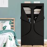 SORCEDAS Portable Wardrobe Closet Storage Organizer Metal Hanging Rack Non-Woven Fabric 34 Inch Black