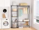 Wardrobe Closet, Portable Clothing Rack for Hanging Clothes, Free Standing Closet Organizers and Storage System with 4 Tiers Shelves for Cloakroom Bedroom, Black