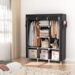 VTRIN Portable Closet, Large Capacity Portable Wardrobe with 2 Hanging Rods and 8 Storage Shelves, Sturdy Free Standing Closet Wardrobe for Hanging Clothes with Side Pockets, Black