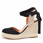 Ermonn Womens Espadrille Wedge Sandals Platform Closed Toe Ankle Strap Lace Up Summer Shoes