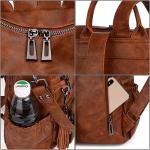 UTO Women Backpack Purse Oil Wax PU Leather Ladies Fashion Designer Rucksack Convertible Travel Shoulder Bag with Tassel Brown