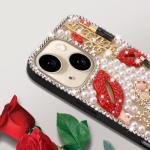Erolagomat Bling Case for iPhone 15,Shiny Luxury Designer Phone Case with Glitter Sparkle Diamond Crystal Rhinestone Lips Lipstick Pearl Flowers High Heels，Soft Bumper Cover for Women Girl