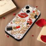 Erolagomat Bling Case for iPhone 15,Shiny Luxury Designer Phone Case with Glitter Sparkle Diamond Crystal Rhinestone Lips Lipstick Pearl Flowers High Heels，Soft Bumper Cover for Women Girl