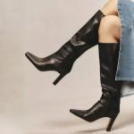 Lovee Cosee Black Leather Boots for Women Knee High Tall Boots for Women Square Toe Chunky Heels Wide Calf Block Heeled Dress Sexy Fashion Trendy Fall Wintern Boots Size 8