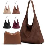 Hommtina 2-Piece Vegan Leather Purse Set for Women: Slouchy Hobo Shoulder Bag & Suede Tote Bag (Coffee)