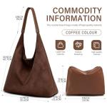 Hommtina 2-Piece Vegan Leather Purse Set for Women: Slouchy Hobo Shoulder Bag & Suede Tote Bag (Coffee)
