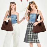 Hommtina 2-Piece Vegan Leather Purse Set for Women: Slouchy Hobo Shoulder Bag & Suede Tote Bag (Coffee)