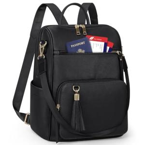 Backpack Purse for Women Leather Travel Backpack Purse Waterproof Anti Theft Fashion Small Casual Mini Daypacks Purse Ladies Convertible Shoulder Bag Travel bag with Tassel, Black