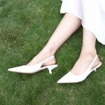 JENN ARDOR White Kitten Heels Low Heeled Dressy Kitty Slingback Pumps for Women Going Out Short Sandals Fashion Casual Bridal Shoes Size 8.5