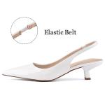 JENN ARDOR White Kitten Heels Low Heeled Dressy Kitty Slingback Pumps for Women Going Out Short Sandals Fashion Casual Bridal Shoes Size 8.5