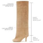 UBWDU Wide Calf Knee High Boots Women Tall Boots Suede Square Toe Stiletto Suede Boots High Heel Long Booties Nude 9