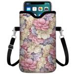 IRADA Neoprene Cell Phone Sleeve Pouch Case Bag with Crossbody Strap Neck Lanyard for Women Men 7.6 X 4.3 Inches-Luxury Flowers Shockproof Universal Phone Bag