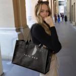 KALIDI PVC Tote Bag Women’s Kraft Paper Work Handbags Purses with Top Handle,Black