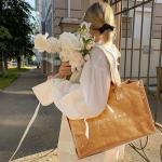 KALIDI PVC Tote Bag Women’s Kraft Paper Work Handbags Purses with Top Handle,Black