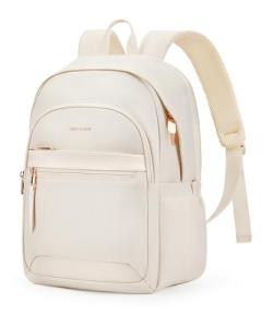 LIGHT FLIGHT Travel Backpack for Women, 15.6 Inch Stylish Laptop Backpack, Computer Bag for College Work Daily, Water-Resistant Casual Daypack with USB Port, Beige