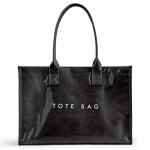 KALIDI PVC Tote Bag Women’s Kraft Paper Work Handbags Purses with Top Handle,Black