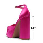 DREAM PAIRS Women’s High Chunky Platform Closed Toe Block Heels Square Toe Ankle Strap Dress Wedding Party Pumps Shoes Aurelia,Size 7.5,Rose Red-Satin,SDPU2319W