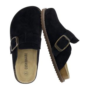 CUSHIONAIRE Blain Genuine Suede Clogs for Women | Slip-On Mules with Memory Foam & Oversized Buckle | Non-Slip Comfort Clogs & Mules Shoes for Women, Black 8
