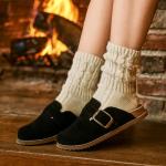 CUSHIONAIRE Blain Genuine Suede Clogs for Women | Slip-On Mules with Memory Foam & Oversized Buckle | Non-Slip Comfort Clogs & Mules Shoes for Women, Black 8