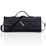Larcenciel Crocodile Purses for Women, Trendy Black Leather Evening Clutch Handbags with Adjustable Strap, Luxury Ladies Party Bags Shoulder Crossbody Purse for Bride Wedding Cocktail Prom Daily Use