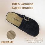 CUSHIONAIRE Blain Genuine Suede Clogs for Women | Slip-On Mules with Memory Foam & Oversized Buckle | Non-Slip Comfort Clogs & Mules Shoes for Women, Black 8