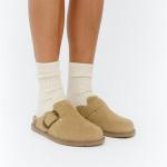 CUSHIONAIRE Blain Genuine Suede Clogs for Women | Slip-On Mules with Memory Foam & Oversized Buckle | Non-Slip Comfort Clogs & Mules Shoes for Women, Black 8