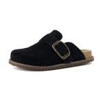 CUSHIONAIRE Blain Genuine Suede Clogs for Women | Slip-On Mules with Memory Foam & Oversized Buckle | Non-Slip Comfort Clogs & Mules Shoes for Women, Black 8