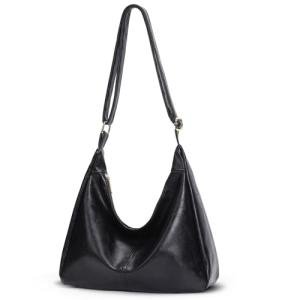 AnBlack Slouchy Hobo Bags for Women Leather Shoulder Bag Everyday Purse Vintage Slouchy Bag Hobo Purse with Zipper (Black)