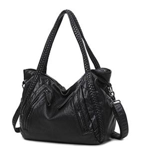 Spacious Black Leather Slouchy Shoulder Bag
