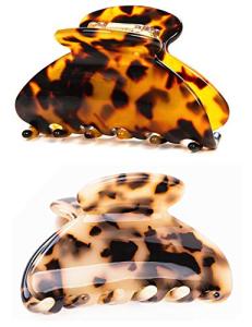 Prettyou Handmade Celluloid Acetate Barrettes Tortoise Shell Claws Hair Claw Luxury Fashion Accessories Hair Clip for Women, Pack of 2 (Tortoise Shell)