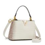 Satchel Bag for Women, Crocodile Purse Top Handle Purse Small Crossbody Handbag Women's Shoulder Tote Bags (White)