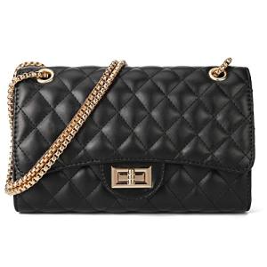 Gladdon Quilted Crossbody Purse for Women Trendy Ladies Shoulder Bag with Chain Designer Purses Black I