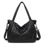 Spacious Black Leather Slouchy Shoulder Bag