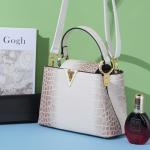 Satchel Bag for Women, Crocodile Purse Top Handle Purse Small Crossbody Handbag Women's Shoulder Tote Bags (White)