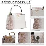 Satchel Bag for Women, Crocodile Purse Top Handle Purse Small Crossbody Handbag Women's Shoulder Tote Bags (White)