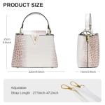 Satchel Bag for Women, Crocodile Purse Top Handle Purse Small Crossbody Handbag Women's Shoulder Tote Bags (White)