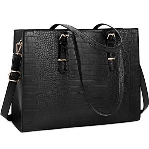Chic Black Leather Laptop Tote Bag for Women